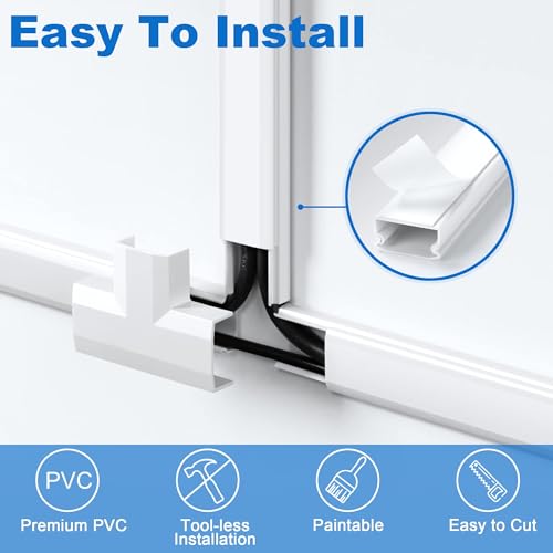 ZhiYo 94.5in Cord Cover Wall Kit, Cord Hider Wire Covers for Cords Wall Mounted TV, Paintable Wire Hiders, TV Cable Hider Cord Concealer, 6 x L15.7in W0.98 H0.5in, White - Image 3