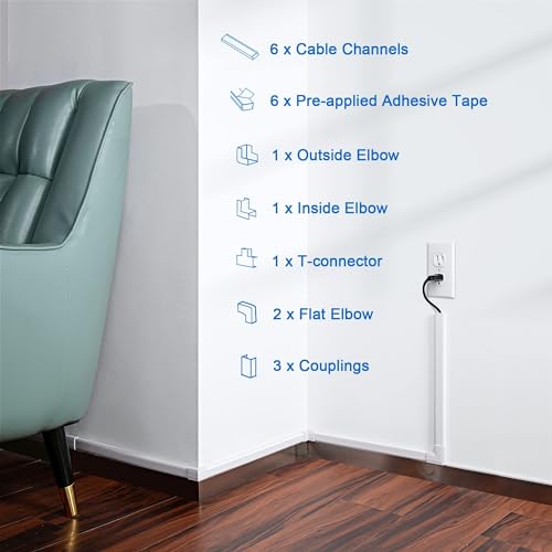 ZhiYo 94.5in Cord Cover Wall Kit, Cord Hider Wire Covers for Cords Wall Mounted TV, Paintable Wire Hiders, TV Cable Hider Cord Concealer, 6 x L15.7in W0.98 H0.5in, White - Image 5