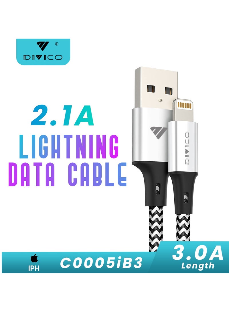 كابل بيانات لايتنينج 3 متر نحاس كور كابل شاحن موبايل لايتنينج 5 فولت 2.IA DIVICO C0005iB3 - Image 1