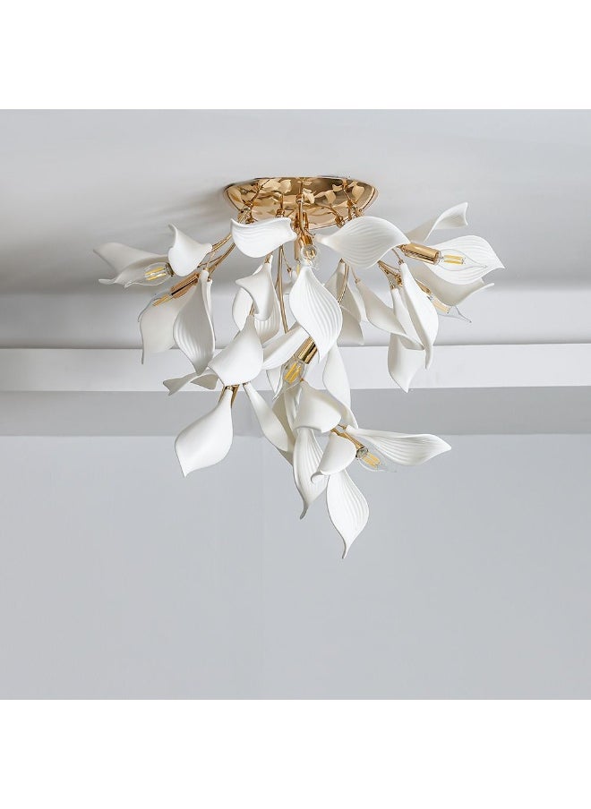 DANUBE HOME Danube Home Cecilia Modern Chandelier For Bedroom|10-Lights Indoor Lighting Fixture With E14 Socket Hanging Lights Ceramic Frame |Ceiling Chandelier L65Xw65Xh60Cm - White/Gold (2 Year Warranty)  - Image 1