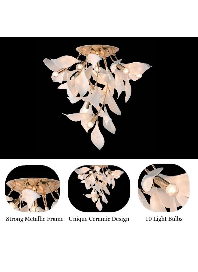 DANUBE HOME Danube Home Cecilia Modern Chandelier For Bedroom|10-Lights Indoor Lighting Fixture With E14 Socket Hanging Lights Ceramic Frame |Ceiling Chandelier L65Xw65Xh60Cm - White/Gold (2 Year Warranty)  - Image 3