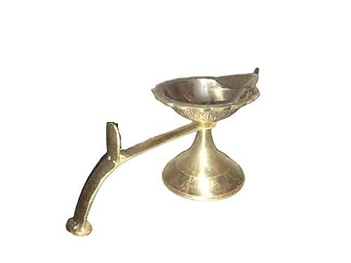 Santosh Bhakti Bhandar Santosh Bhakti Bhandar Brass Deepak Single Aarti 1 Arti Diya Camphor Loban Dhuni Oil Lamp Puja Deepak with Handle for Pooja 6 inch Length Golden  - Image 5