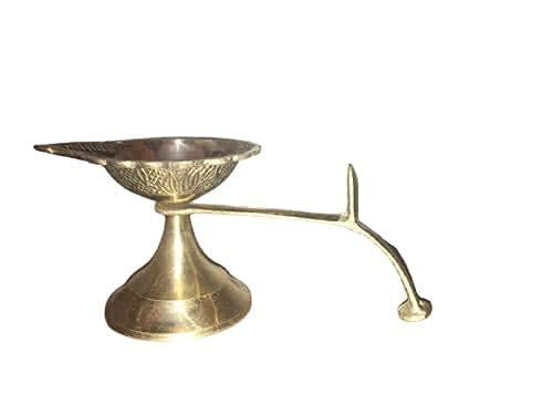 Santosh Bhakti Bhandar Santosh Bhakti Bhandar Brass Deepak Single Aarti 1 Arti Diya Camphor Loban Dhuni Oil Lamp Puja Deepak with Handle for Pooja 6 inch Length Golden  - Image 4