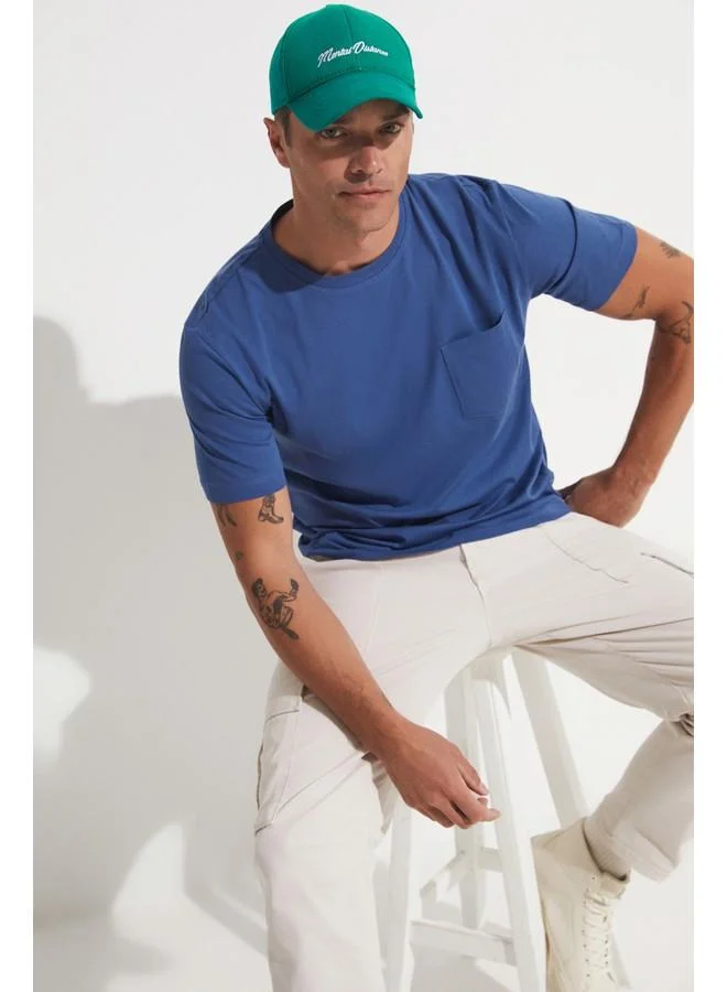 جون June Men Regular Fit Pocket Detailed Short Sleeve T-Shirt Indigo