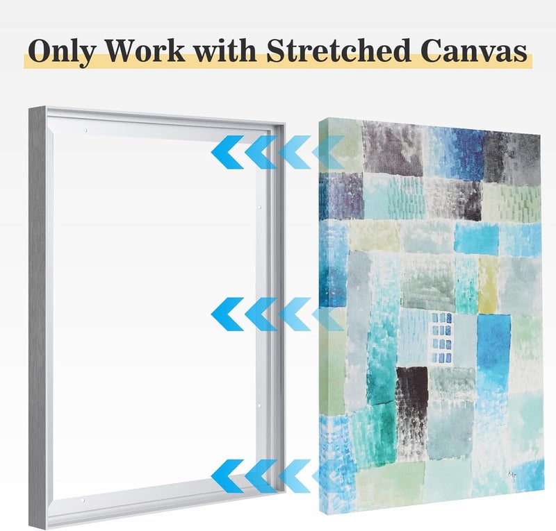 Akfado Floater Frame for 18x24 Canvas Paintings, 1.5” Deep DIY Metal Canvas Floating Frame for Portrait Landscape Oil Painting Art Show Gallery Wall Home Office Living Room Decor (Silver) - Image 4