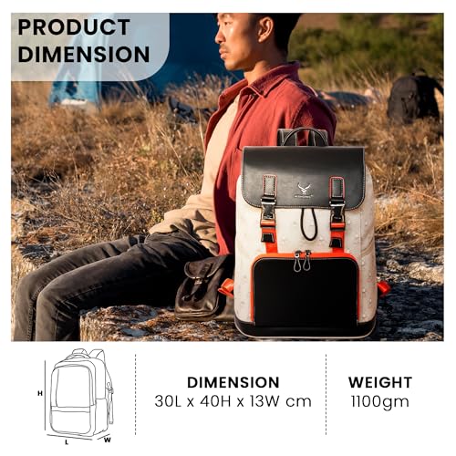 REDHORNS Water Resistant Premium Laptop Backpack for Men and Women, PU Leather 25L Backpack for Business Travel, Top Open Office Backpack with Trolley Sleeve (BP2913BG-Beige) - Image 3