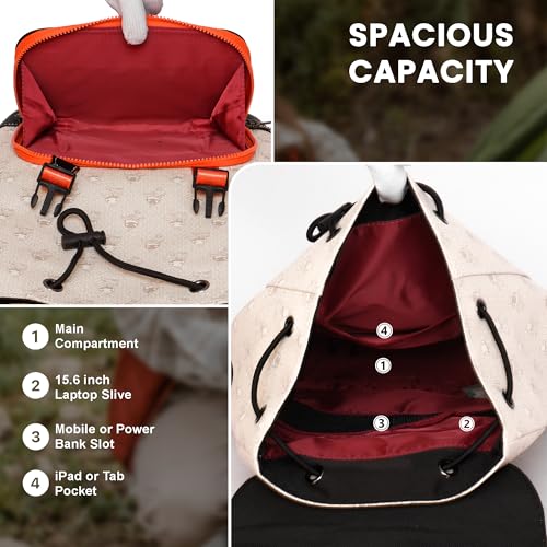 REDHORNS Water Resistant Premium Laptop Backpack for Men and Women, PU Leather 25L Backpack for Business Travel, Top Open Office Backpack with Trolley Sleeve (BP2913BG-Beige) - Image 4