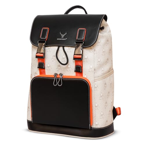 REDHORNS Water Resistant Premium Laptop Backpack for Men and Women, PU Leather 25L Backpack for Business Travel, Top Open Office Backpack with Trolley Sleeve (BP2913BG-Beige) - Image 1