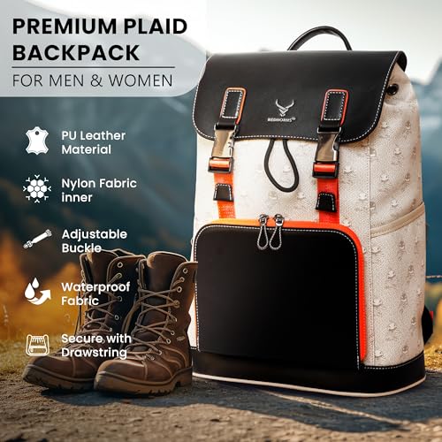 REDHORNS Water Resistant Premium Laptop Backpack for Men and Women, PU Leather 25L Backpack for Business Travel, Top Open Office Backpack with Trolley Sleeve (BP2913BG-Beige) - Image 2