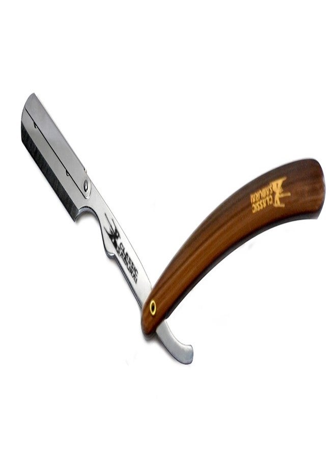 Classic Samurai Stainless Steel Professional Barber Straight Edge Razor with 100 Count Single Edge Razor Blades (Brown) - Image 5