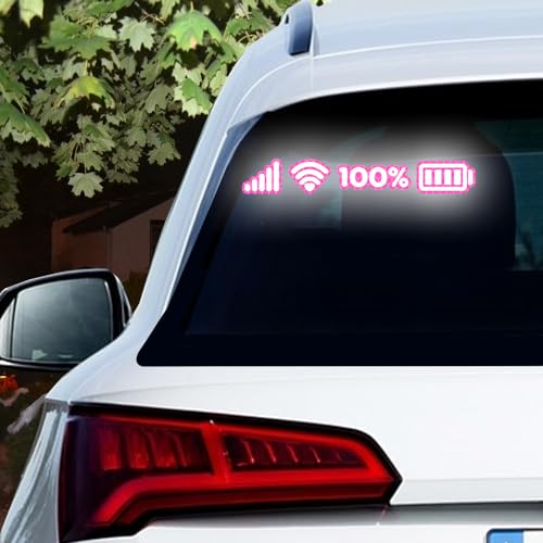 Nouiroy Pink WiFiBattery Sticker Decals for Cars Signal WiFi Full Battery Sign Sticker Super Reflective Gradient Funny Electric Stickers for Car High Glossy Car Rear Decor White Reflective - Image 1