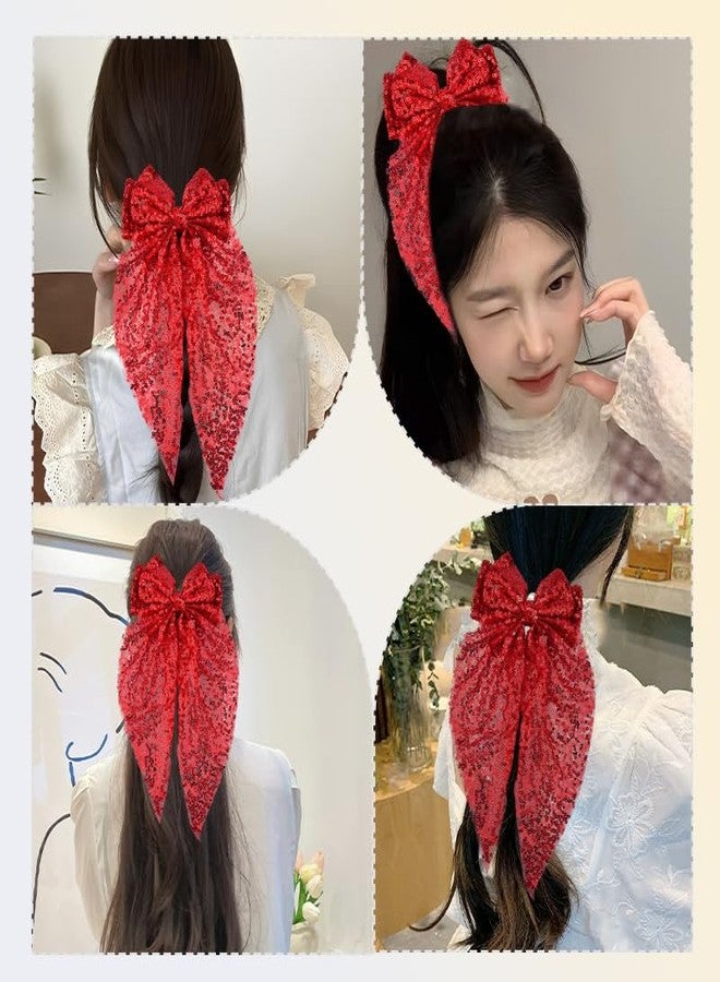 YangQian Christmas Hair Accessories for Womens Glitter Cheer Hair Bow Clip Festival Birthday Holiday Bow Clips Bows Barrette Ponytail Holder Performance Prom Party Bows for Girls Fairy Casual Formal Barrettes - Image 4