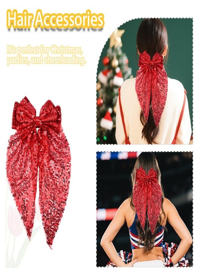 YangQian Christmas Hair Accessories for Womens Glitter Cheer Hair Bow Clip Festival Birthday Holiday Bow Clips Bows Barrette Ponytail Holder Performance Prom Party Bows for Girls Fairy Casual Formal Barrettes - Image 3