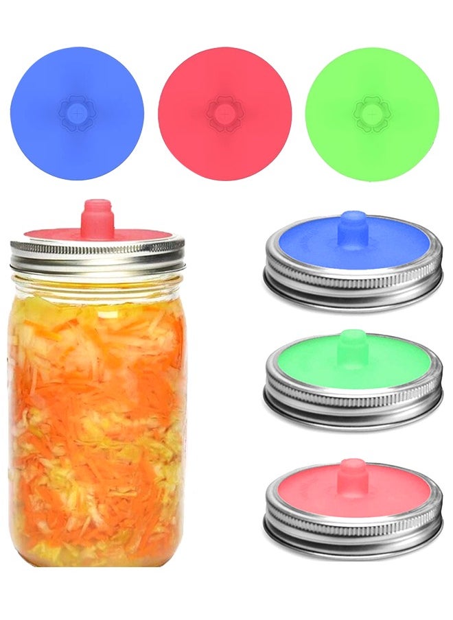 HS - Silicone Fermenting Lids, Waterless Airlock Fermentation Jar Lids, Premium Wide Mouth Jar Fermenter Cap, Suitable For Pickles And Fermented Probiotic Food 3PCS - Image 1