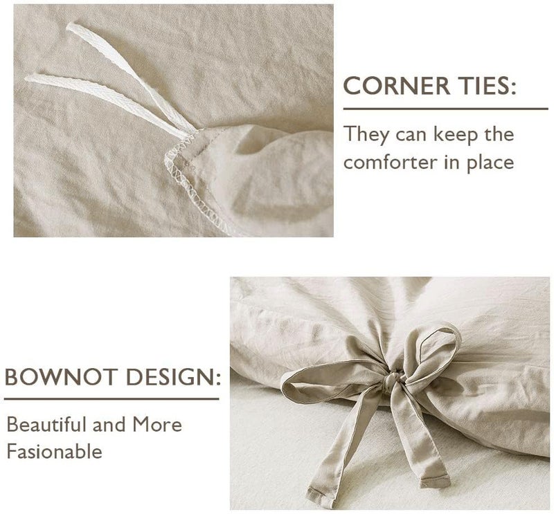 annadaif Khaki Duvet Cover Queen Size, 3 Pieces Soft Washed Microfiber Duvet Cover Set, Comforter Cover with Bowknot Bow Tie (1 Duvet Cover 90x90 Inch, 2 Pillowcases) Easy Care Bedding Set - Image 5