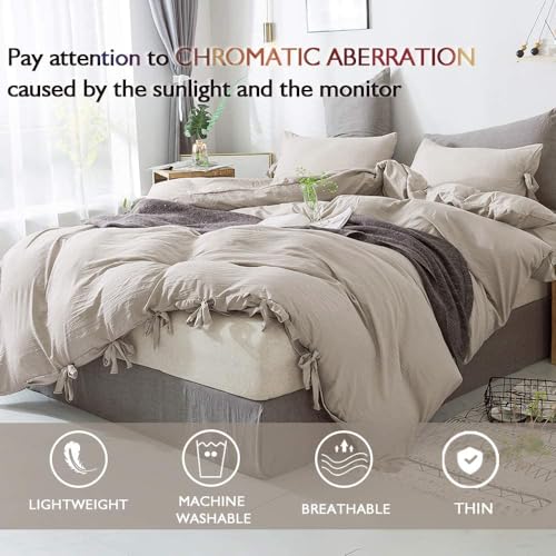 annadaif Khaki Duvet Cover Queen Size, 3 Pieces Soft Washed Microfiber Duvet Cover Set, Comforter Cover with Bowknot Bow Tie (1 Duvet Cover 90x90 Inch, 2 Pillowcases) Easy Care Bedding Set - Image 3