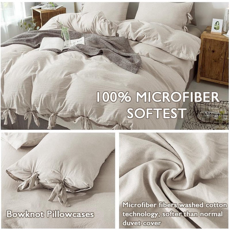 annadaif Khaki Duvet Cover Queen Size, 3 Pieces Soft Washed Microfiber Duvet Cover Set, Comforter Cover with Bowknot Bow Tie (1 Duvet Cover 90x90 Inch, 2 Pillowcases) Easy Care Bedding Set - Image 4
