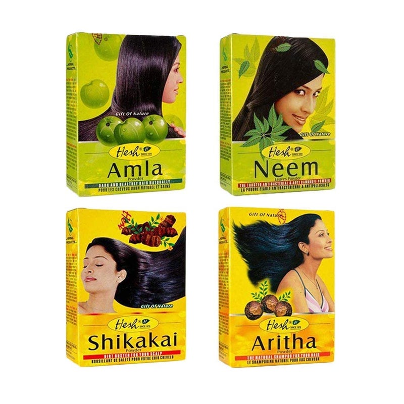 Hesh Herbal Amla Powder 100G, Brahmi Powder 100G, Shikakai Powder 100G, Aritha Powder 100G - 1 Complete Hair Care Combo Pack - Image 1