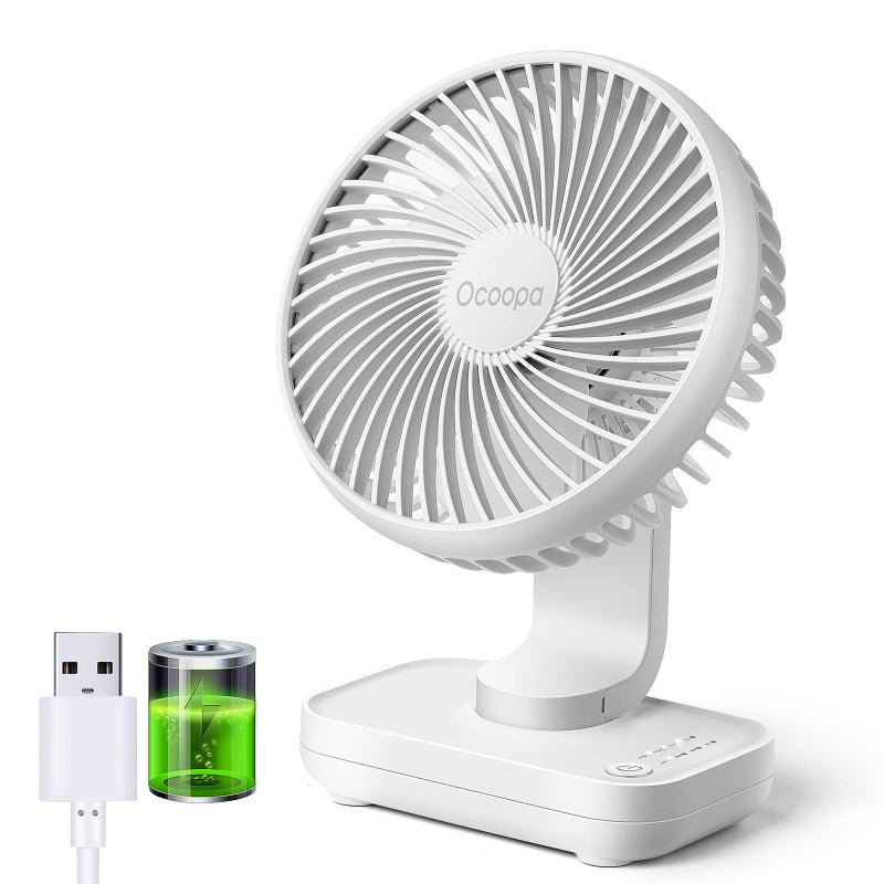 OCOOPA USB Desk Fan 4000mAh Rechargeable Battery Operated Table 4 Speeds 5 Inch Mini Portable Strong Airflow Quiet Operation Easy to Disassemble Desktop for Office Worker