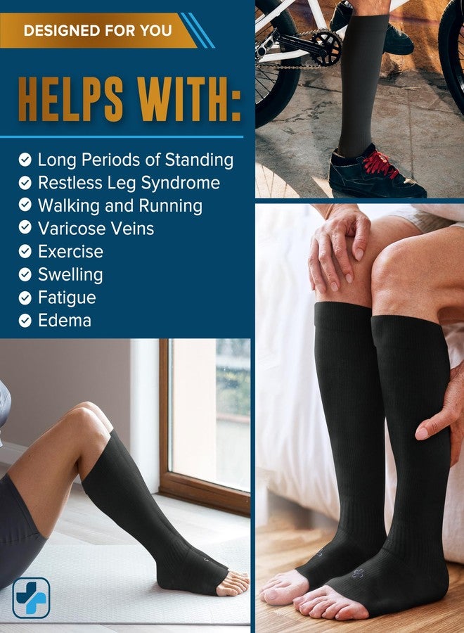 Doctor's Select Copper Open Toe Compression Socks, Black/White/Light Brown - 3 Pairs, L - Image 5