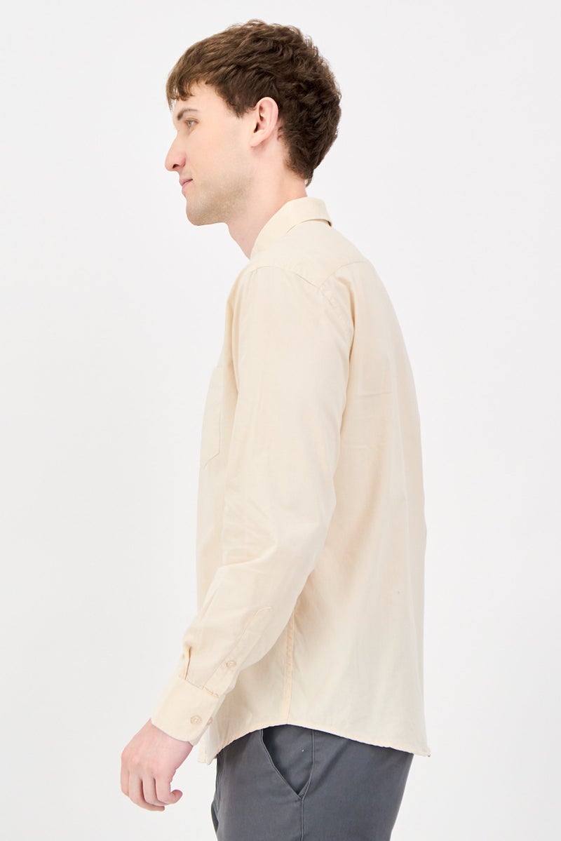 Nautica Jeans Men Regular Fit Long Sleeve Plain Casual Shirt, Beige - Image 2