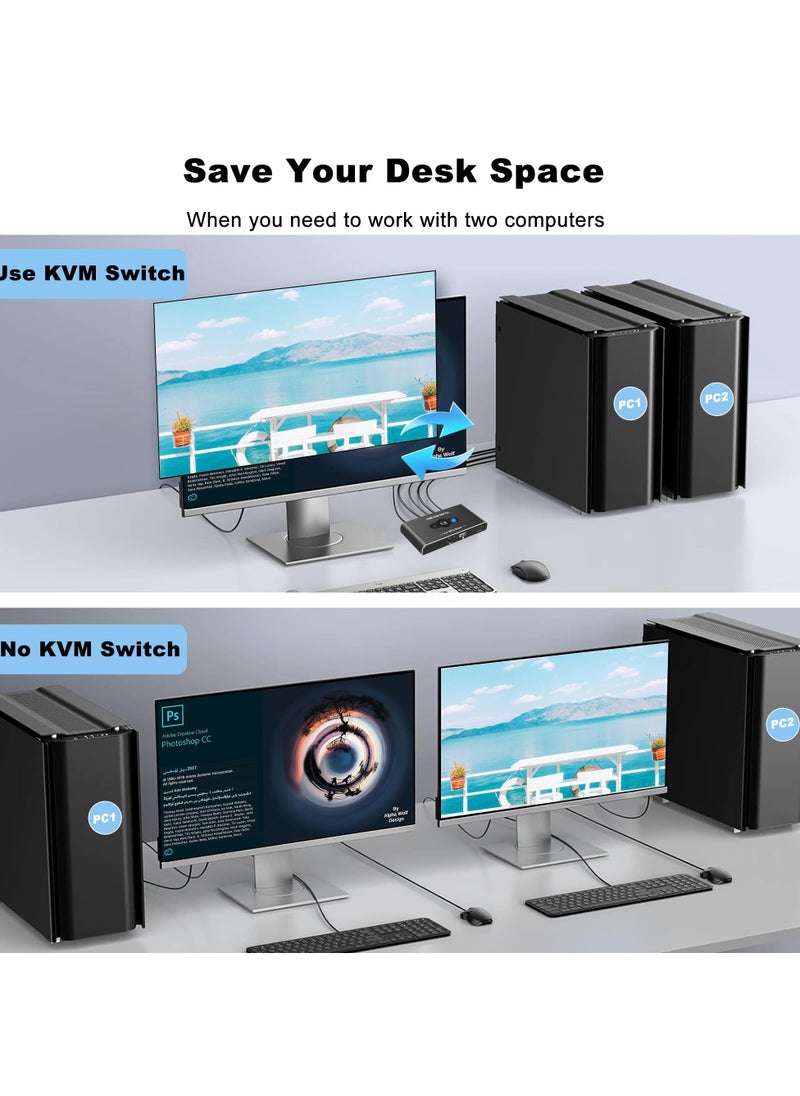 Excefore - HDMI KVM Switch, Supports 4K@60Hz for 1 Monitor and 2 Computers, USB 2.0 Switch for Keyboard and Mouse Sharing, HDMI 2.0, Seamless Switching, High Performance, Perfect for Dual Computer Setup - Image 1