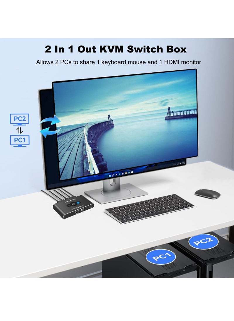 Excefore - HDMI KVM Switch, Supports 4K@60Hz for 1 Monitor and 2 Computers, USB 2.0 Switch for Keyboard and Mouse Sharing, HDMI 2.0, Seamless Switching, High Performance, Perfect for Dual Computer Setup - Image 1