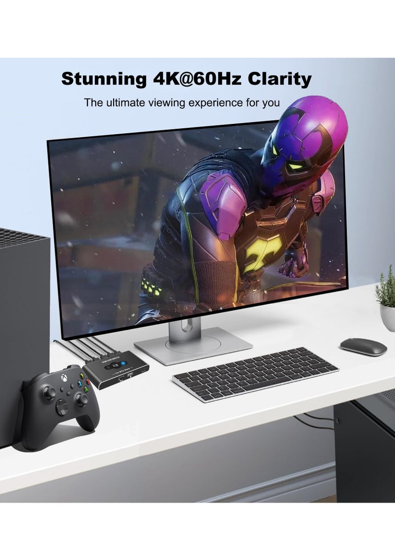 Excefore - HDMI KVM Switch, Supports 4K@60Hz for 1 Monitor and 2 Computers, USB 2.0 Switch for Keyboard and Mouse Sharing, HDMI 2.0, Seamless Switching, High Performance, Perfect for Dual Computer Setup - Image 1