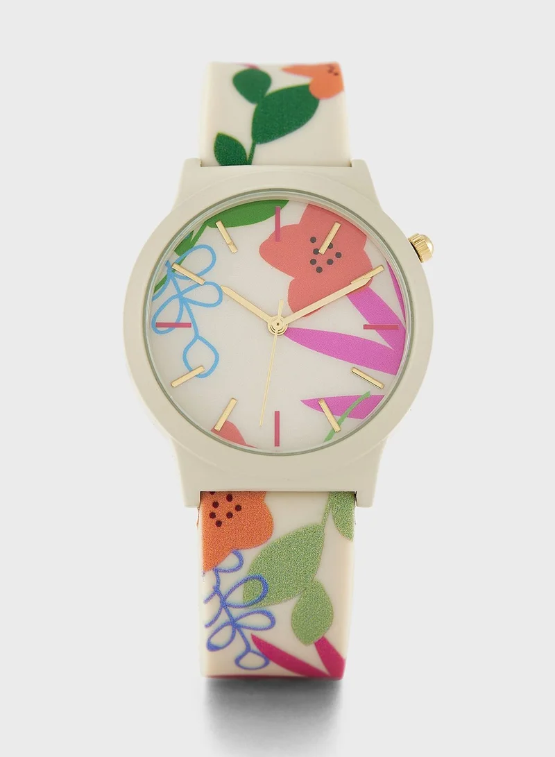 Ginger Floral Print Silicon Strap Analogue Watch