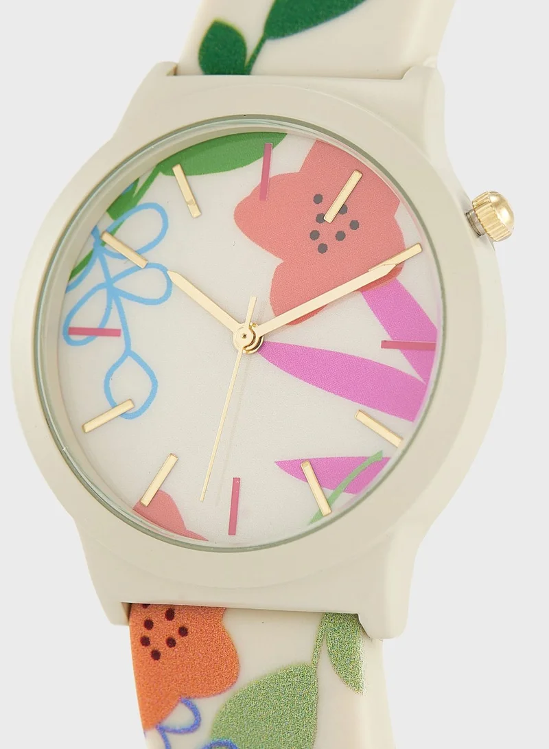 Ginger Floral Print Silicon Strap Analogue Watch