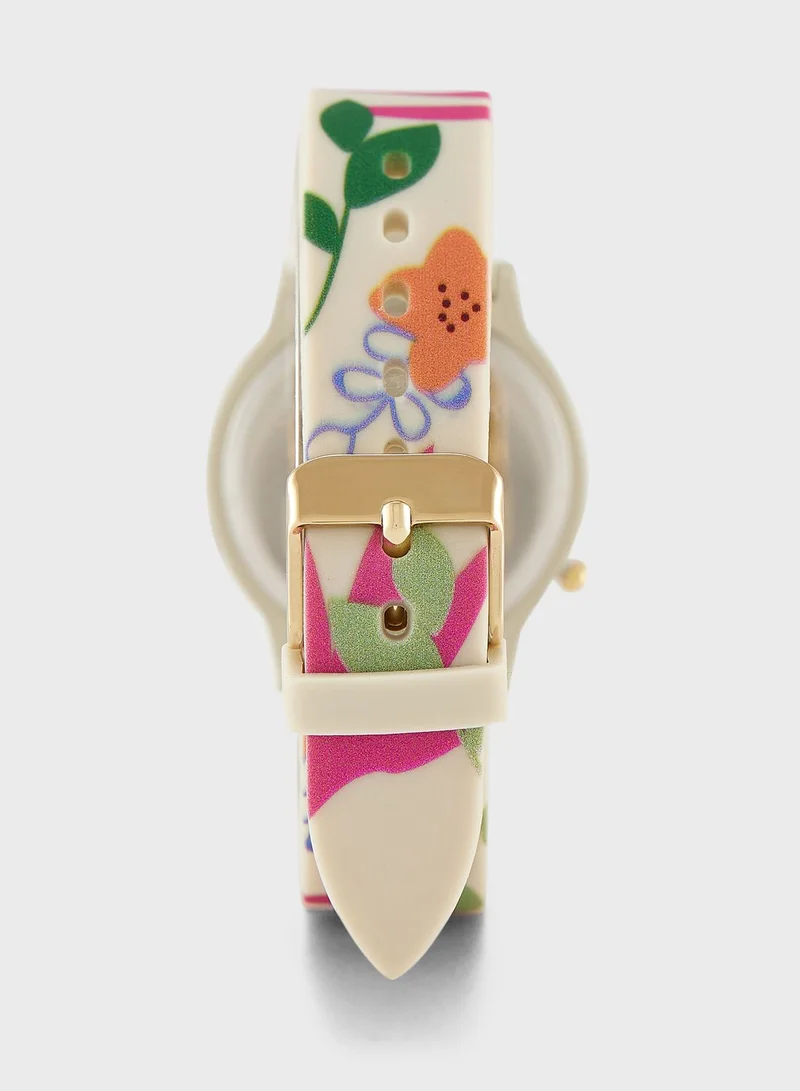 Ginger Floral Print Silicon Strap Analogue Watch
