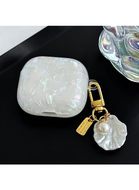 Suitable For AirPods 4 Earphone Protective Cover Simple Shell Tpu Soft Shell Apple Pro2 Pearl Pendant-Color:White-Applicable Models:Airpods Pro2
