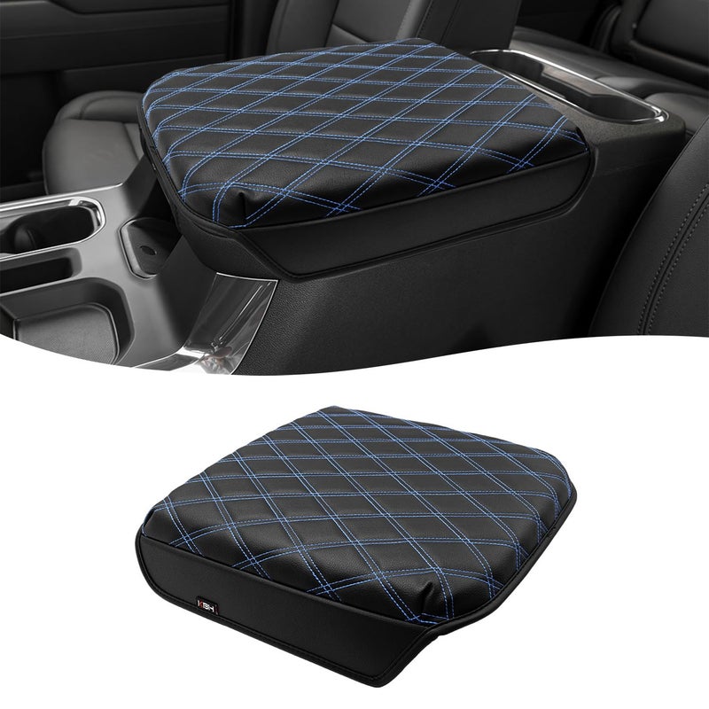 KBH Center Console Armrest Cover for Chevy Silverado GMC Sierra 20192025 Tahoe Suburban Yukon 20212025 Bucket Seat Vinyl Leather Trim AntiScratch BlackBlue Stitch