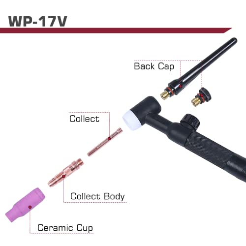 ARCCAPTAIN TIG Welding Gun, WP-17V Argon TIG Torch with 13FT Red Air Hose and 10-25mm Connector, Lift Tig Torch 150amp with 13FT Cable for ARCCAPTAIN ARC160, MIG130, MIG160, ARC165 Pro and MIG145 Pro - Image 5