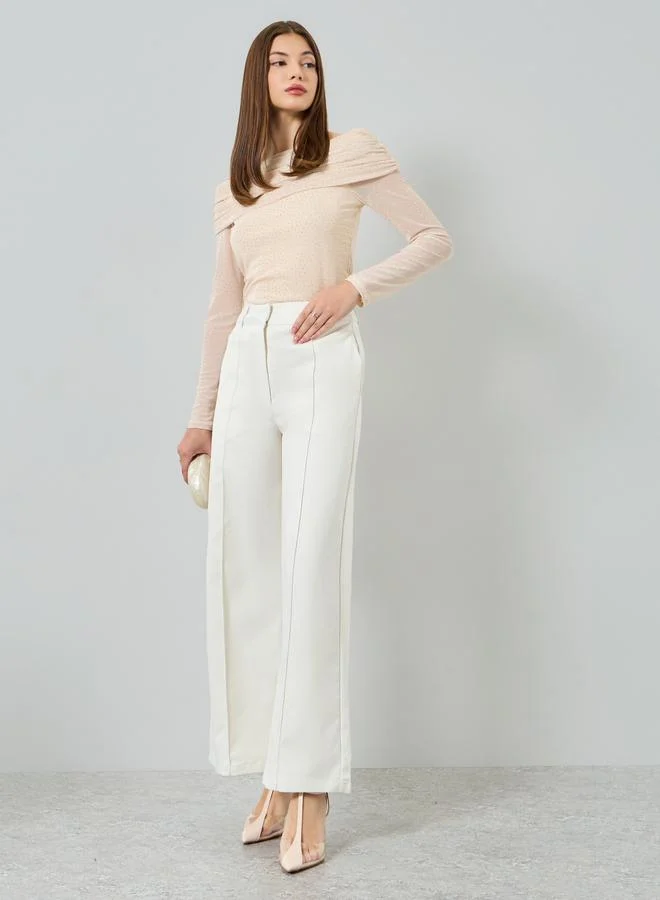 Styli Cream Wide Leg Trousers