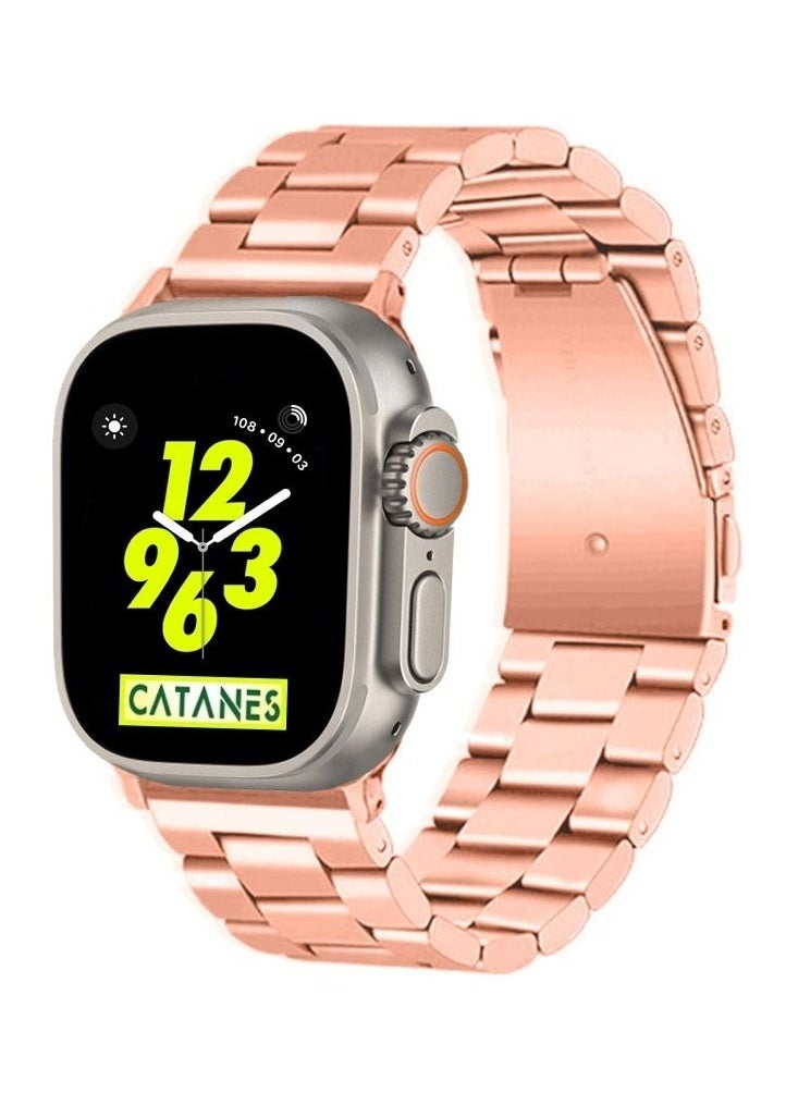 CATANES - Apple Watch Ultra Band 49mm Stainless Steel Band Metal Strap Compatible with Apple Watch Series 49mm/45mm/44mm/42mm Rose Gold - Image 1