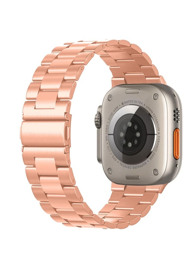 CATANES - Apple Watch Ultra Band 49mm Stainless Steel Band Metal Strap Compatible with Apple Watch Series 49mm/45mm/44mm/42mm Rose Gold - Image 1
