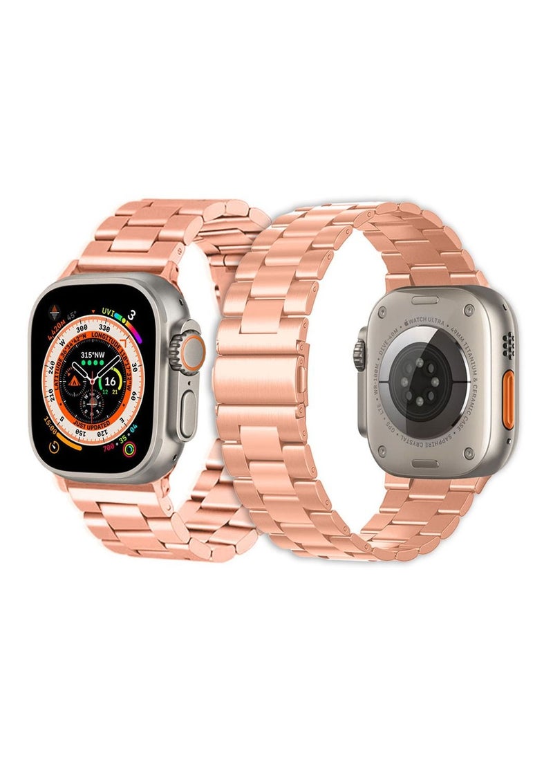 CATANES - Apple Watch Ultra Band 49mm Stainless Steel Band Metal Strap Compatible with Apple Watch Series 49mm/45mm/44mm/42mm Rose Gold - Image 1