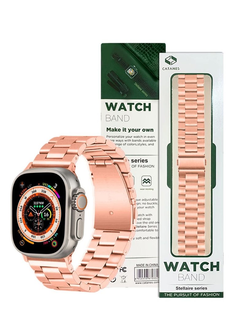 CATANES - Apple Watch Ultra Band 49mm Stainless Steel Band Metal Strap Compatible with Apple Watch Series 49mm/45mm/44mm/42mm Rose Gold - Image 1