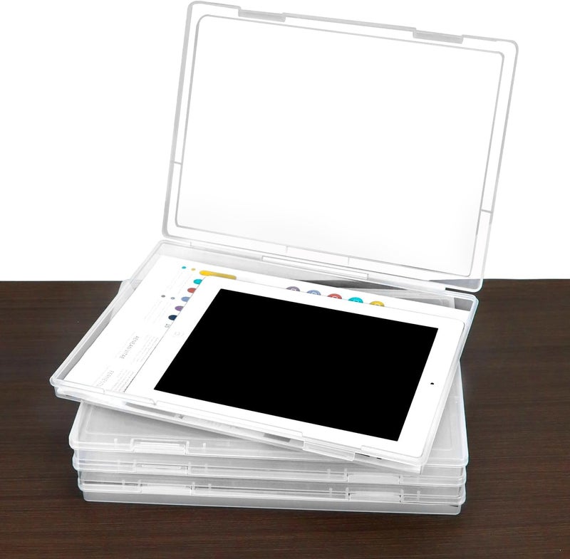 QWORK® A4 Size Portable File Box, Durable Clear Plastic, 4 Pack, Ideal for Documents, Magazines, Scrapbooks, Photos - Image 3