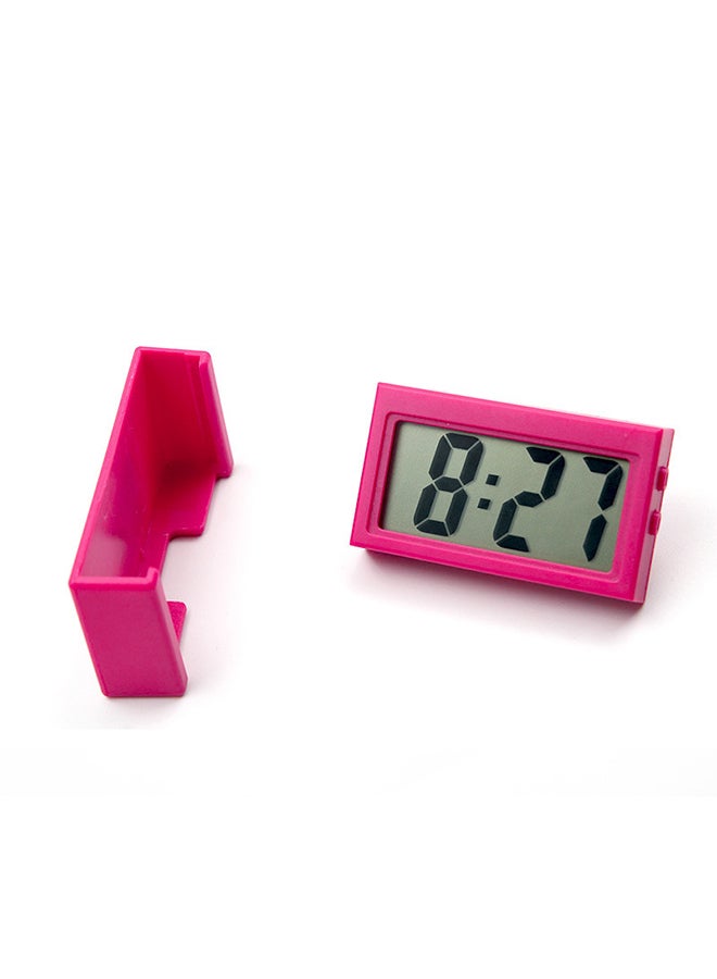 Lcd Digital Car Clock With Sticky Pad, Small Digital Time Display, Portable Electronic Desk Clock, Suitable For Car Dashboards, Home Offices, Rectangular Rose Red.