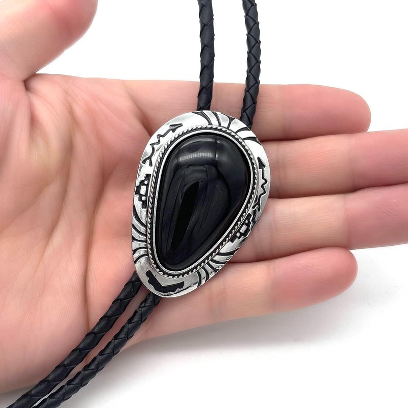 QUKE Stone Bolo Tie Native Western Cowboy Handmade Hand-woven Leather Bola Tie Necktie For Men Women - Image 3