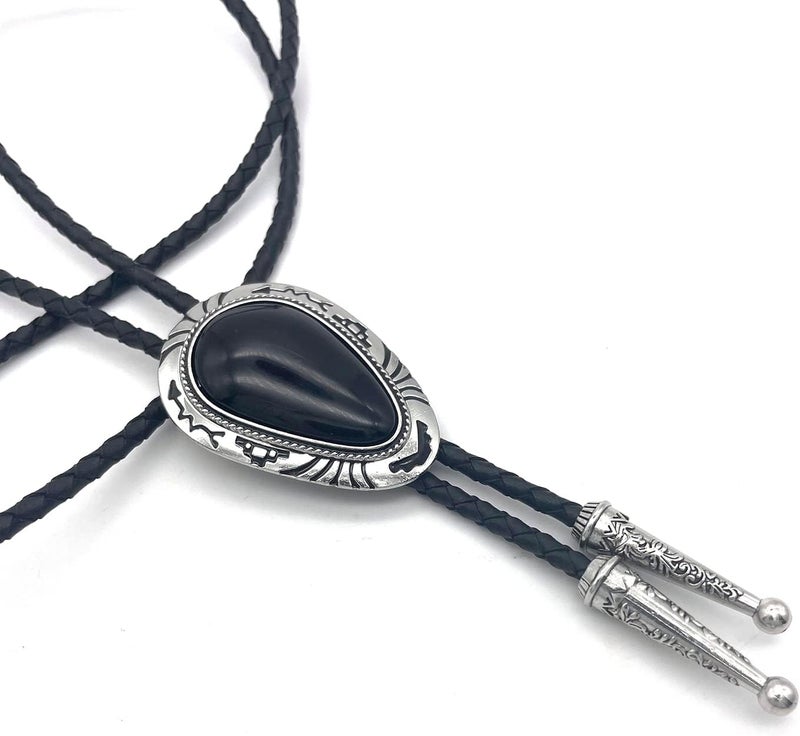 QUKE Stone Bolo Tie Native Western Cowboy Handmade Hand-woven Leather Bola Tie Necktie For Men Women - Image 4