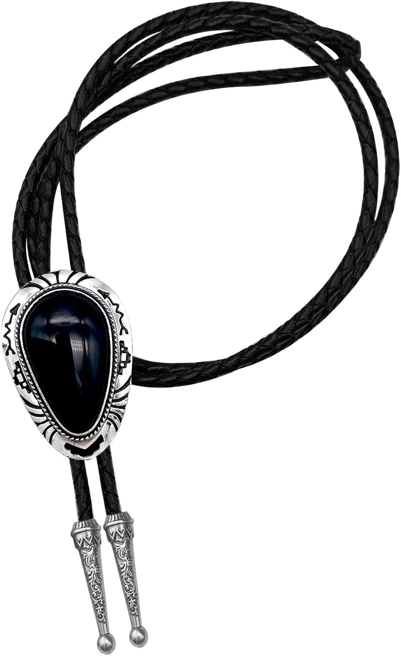 QUKE Stone Bolo Tie Native Western Cowboy Handmade Hand-woven Leather Bola Tie Necktie For Men Women - Image 1