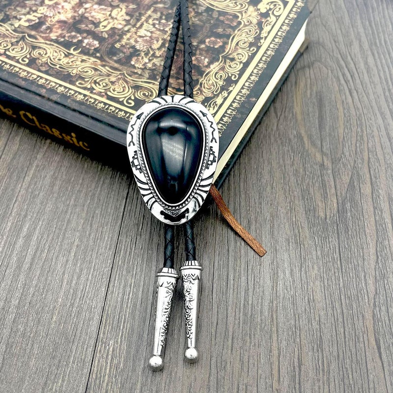 QUKE Stone Bolo Tie Native Western Cowboy Handmade Hand-woven Leather Bola Tie Necktie For Men Women - Image 5