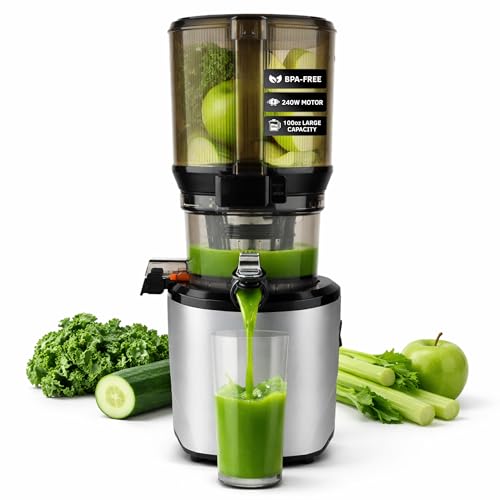 Kuvings AUTO10 Cold Press Juicer Machine SelfFeeding for HandsFree Use Easy to Clean Quiet 240W Motor 100 oz Large Masticating Juicer Designed for Silky Juice with Low Pulp Silver - Image 1