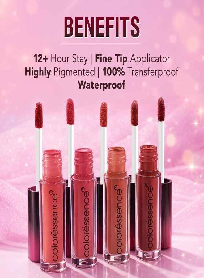 Coloressence Dawn to Dusk Liquid Transferproof Lipstick Kit, Pack of 4 Shades with FREE Lip Plumping Gloss | Long Lasting | Highly Pigmented | Waterproof - Image 3
