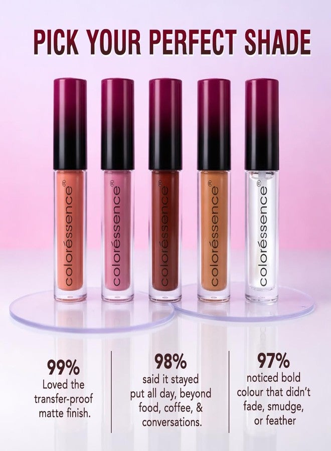 Coloressence Dawn to Dusk Liquid Transferproof Lipstick Kit, Pack of 4 Shades with FREE Lip Plumping Gloss | Long Lasting | Highly Pigmented | Waterproof - Image 4