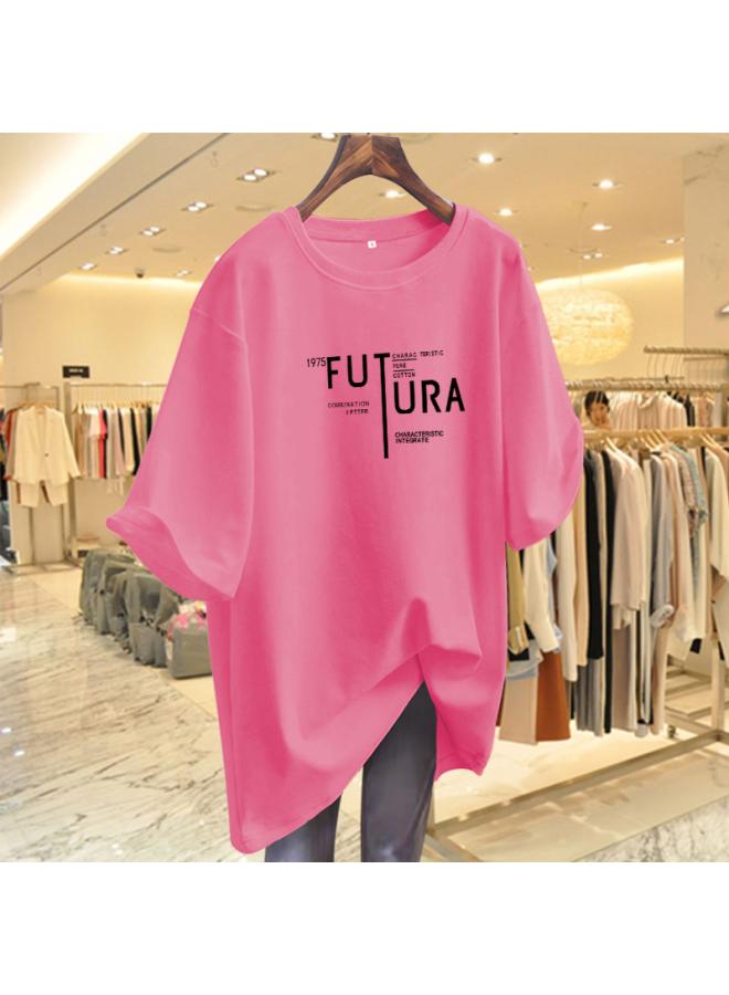 VUELO Letter Printed Short-sleeved T-shirt Women's Summer New Lower Body Missing Loose Slimming Mid-length Top Trendy 