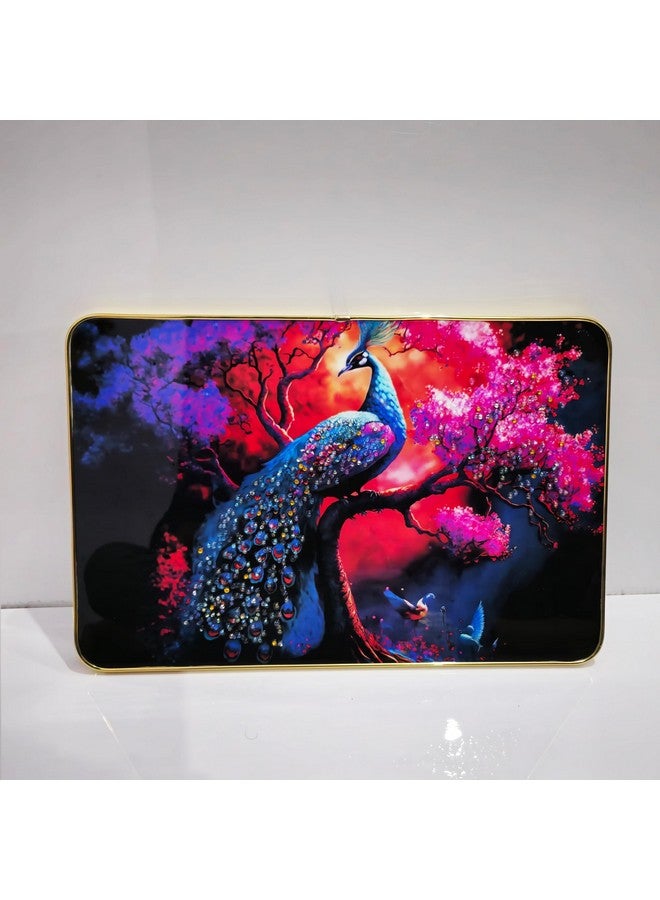 Masstone Decorative Peacock Wall Painting with Crystal Embedded High Gloss Surface Gold Slim Frame Embossed Wall Hanging Photos Home Décor Wall Art For Living Room, Bedroom, Office, 45x30 cm - Image 3